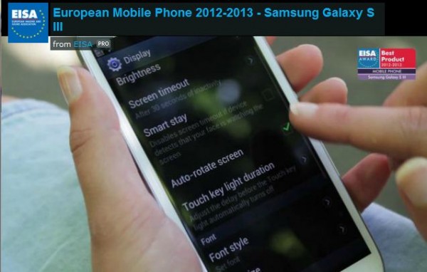 Samsung Galaxy S3 riceve il premio European Mobile Phone dell'EISA 2012