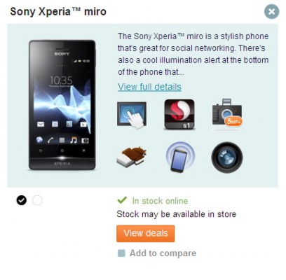 Sony Xperia Miro disponibile per la vendita nel Regno Unito