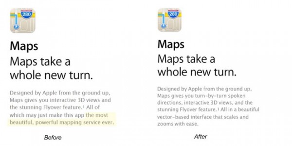 Apple cambia la descrizione dell'app Mappe di iOS 6