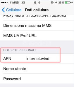 impostazioni dati cellulare iphone 6 Plus wind