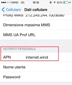 impostazioni dati cellulare iphone 6 wind